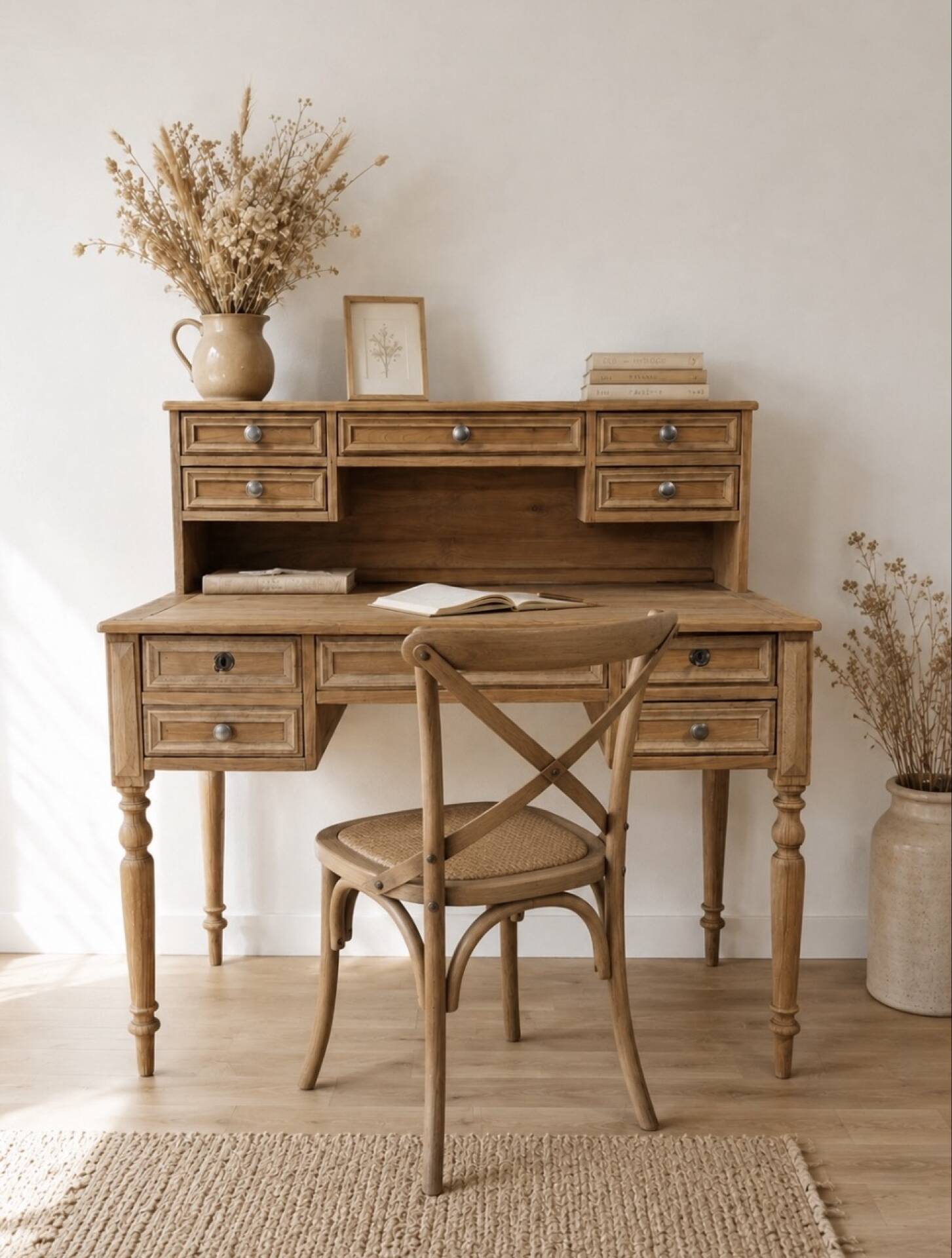 Louis XVI style graduated desk in solid cherry wood, renovated.