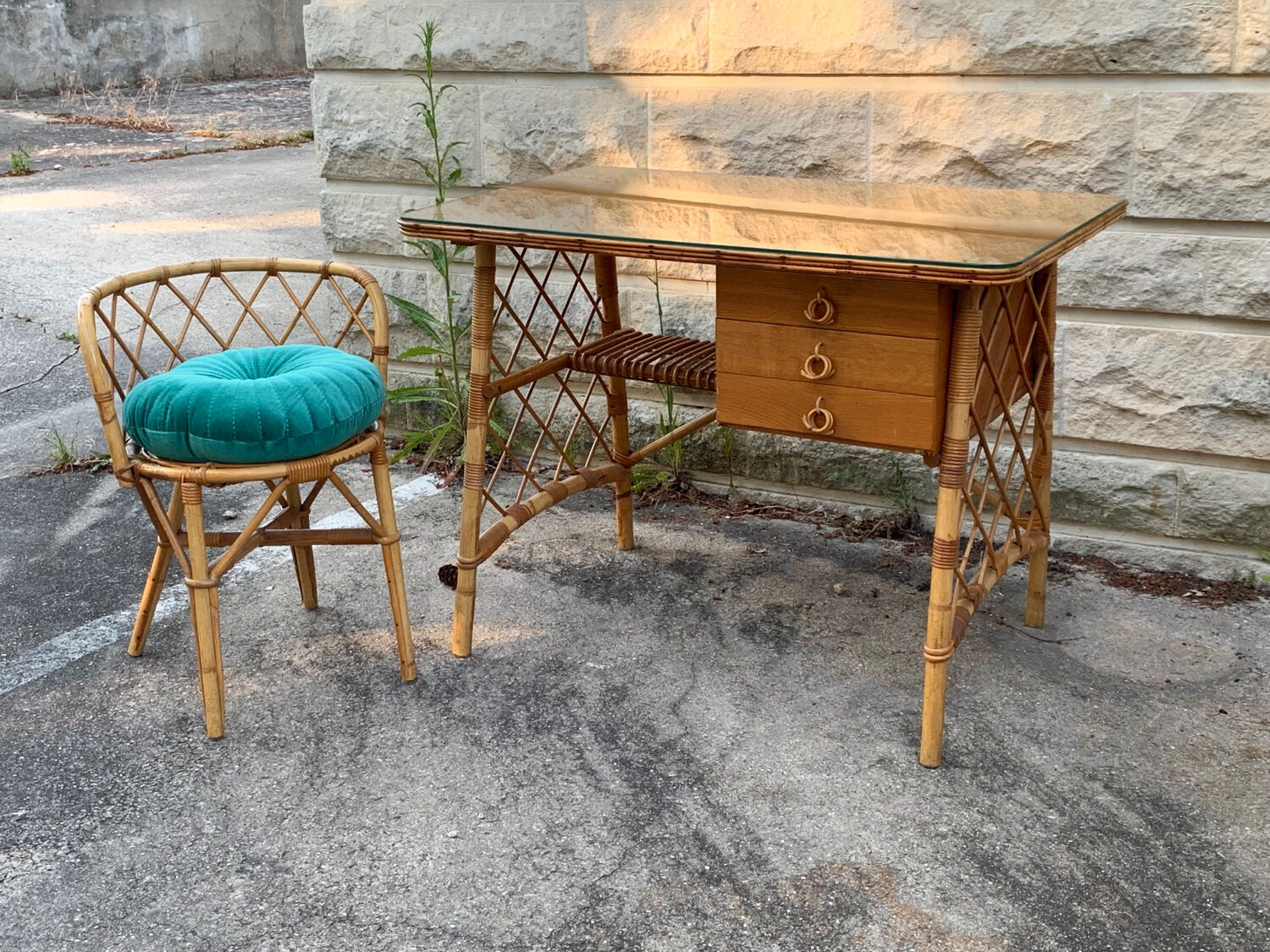 Rattan desk and chair 1960