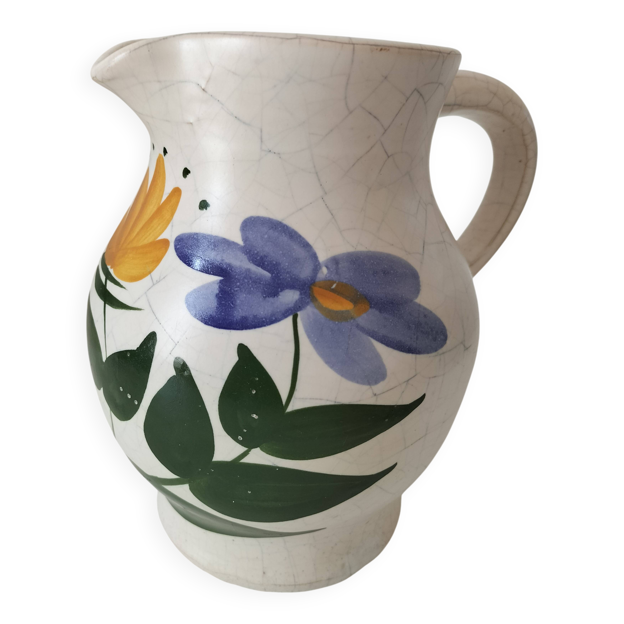 Vintage pitcher with floral decoration in the style of Poterie du Marais