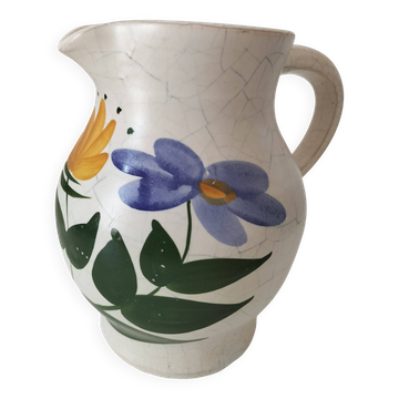 Vintage jug with floral decoration in the style of Poterie du Marais.