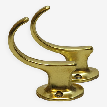 Gold-Colored Anodized Aluminum Coat Hooks, 1950s, Set of 2