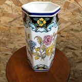 Old hexagonal vase v v carraresi ceramic white decoration flowers vintage