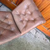 Set of mid-century modern brown leather and fabric chairs, 1960s