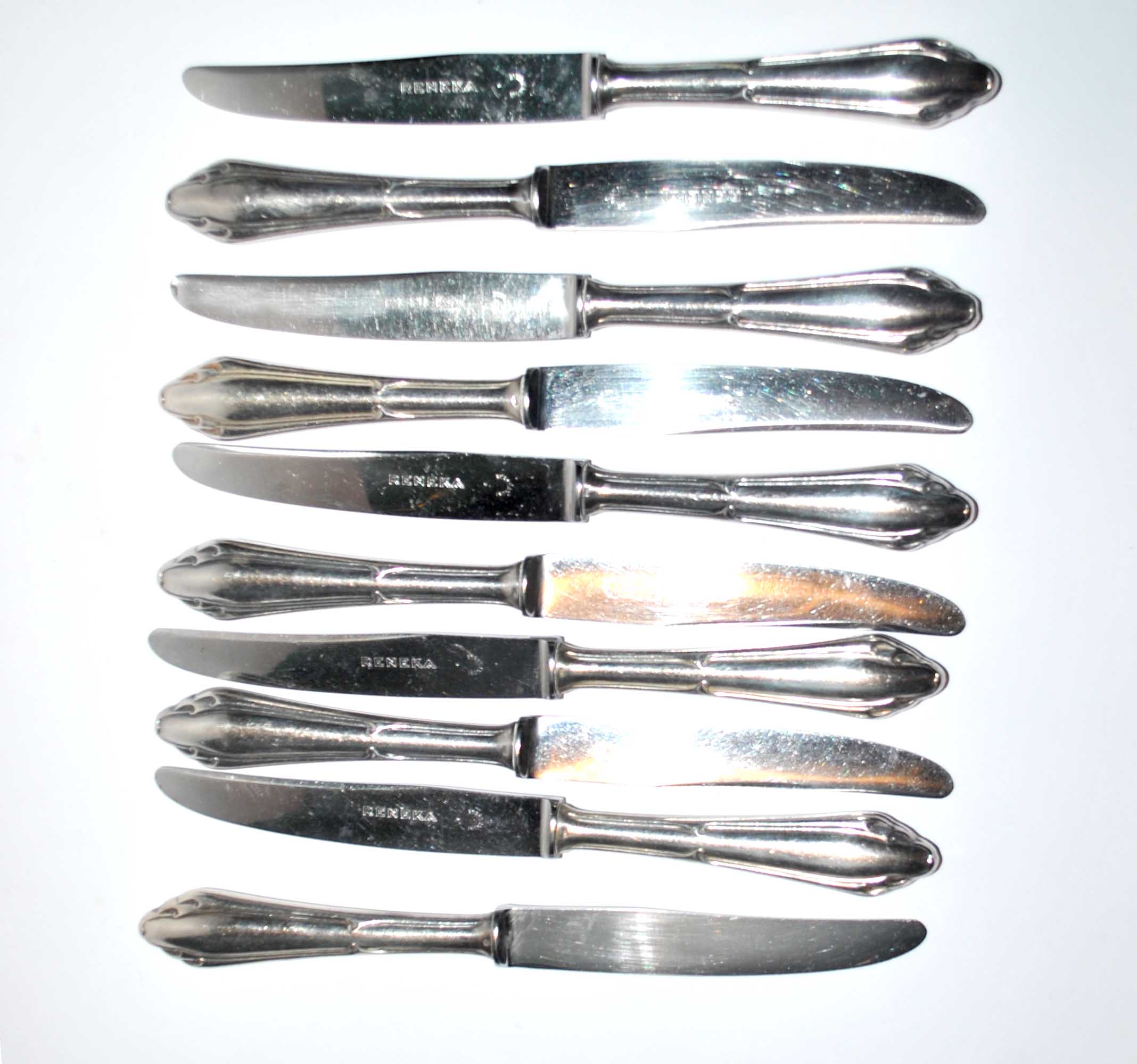 Series of 10 modernist dessert knives in silver metal RENEKA 1950