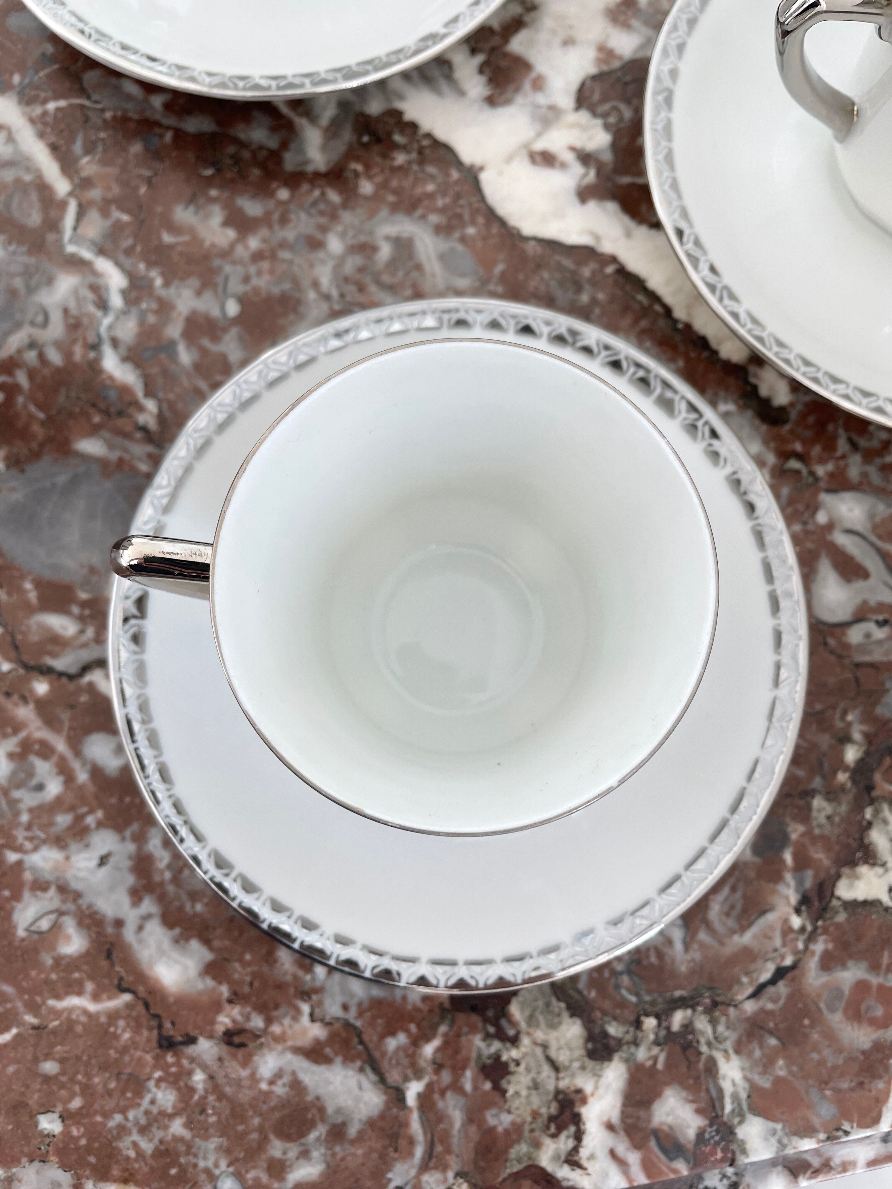 Coffee set, tea 1925, art deco, union céramique, uc, limoges, 8 cups, 8 subcups, teapot