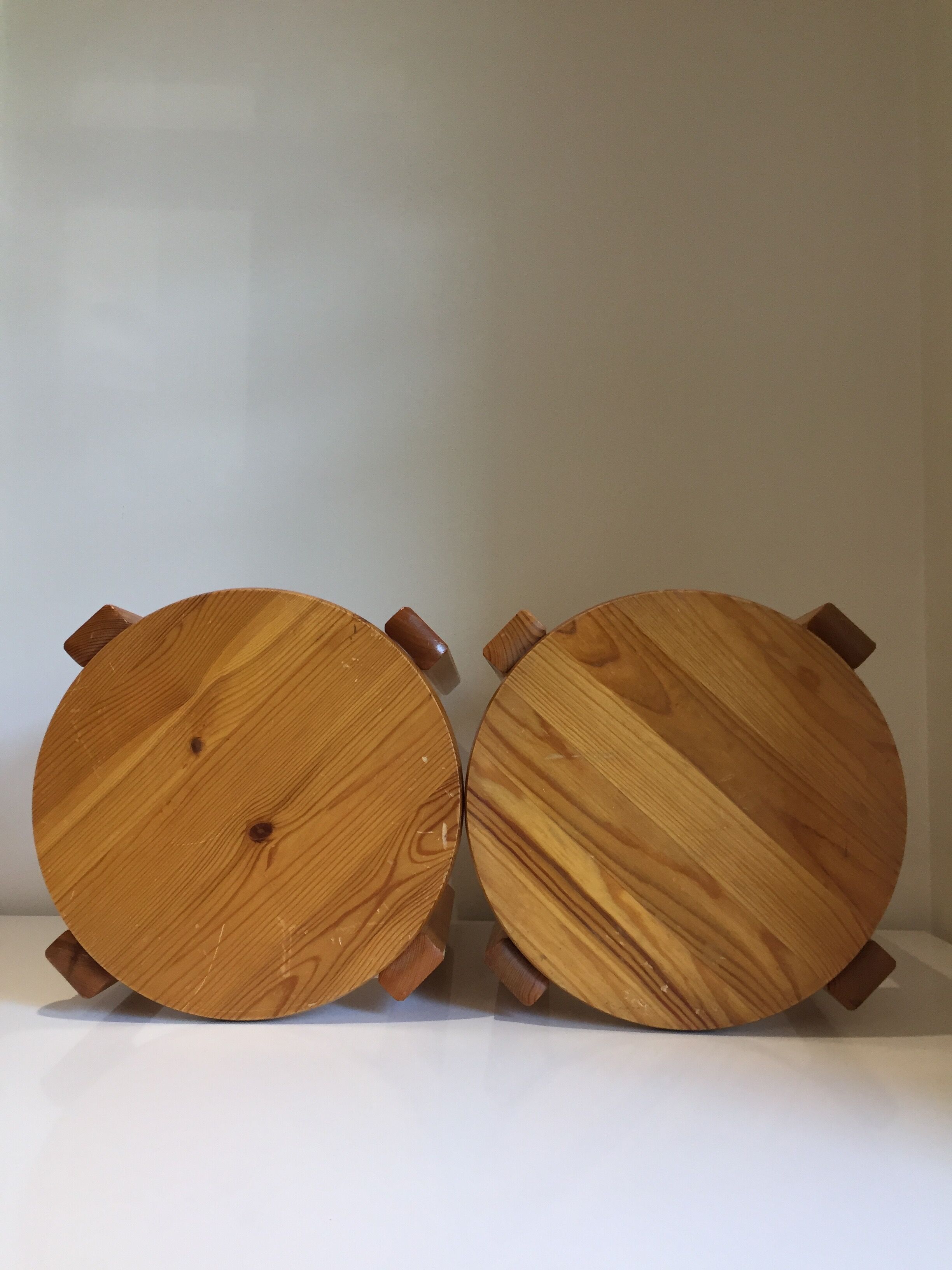 Pair of stackable pine stools, France, year 1980