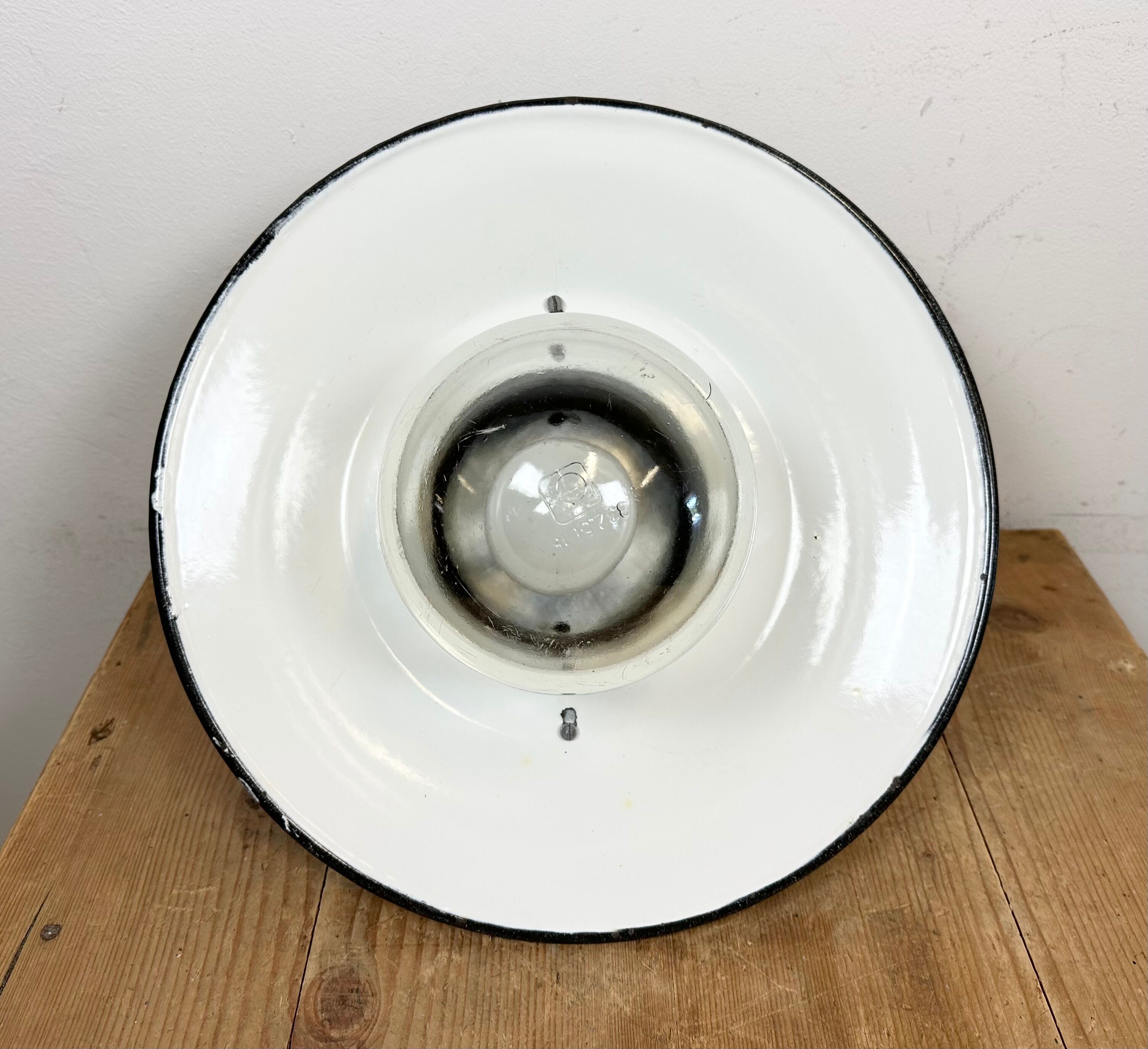 Aluminium and enameled bomb proof pendant lamp 70s