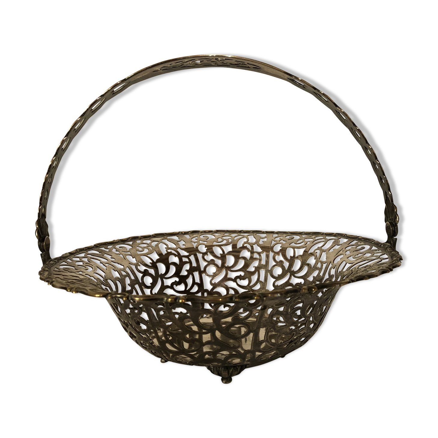 Open silver metal fruit basket