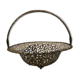 Open silver metal fruit basket