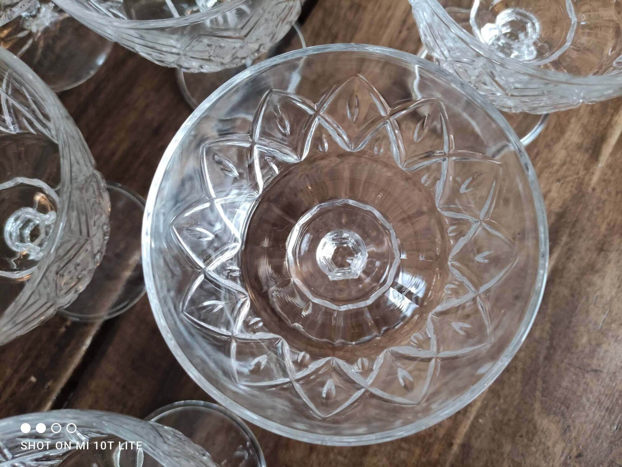 Set of 10 vintage champagne glasses in molded glass