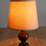 Vintage table lamp in turned wood and fabric lampshade