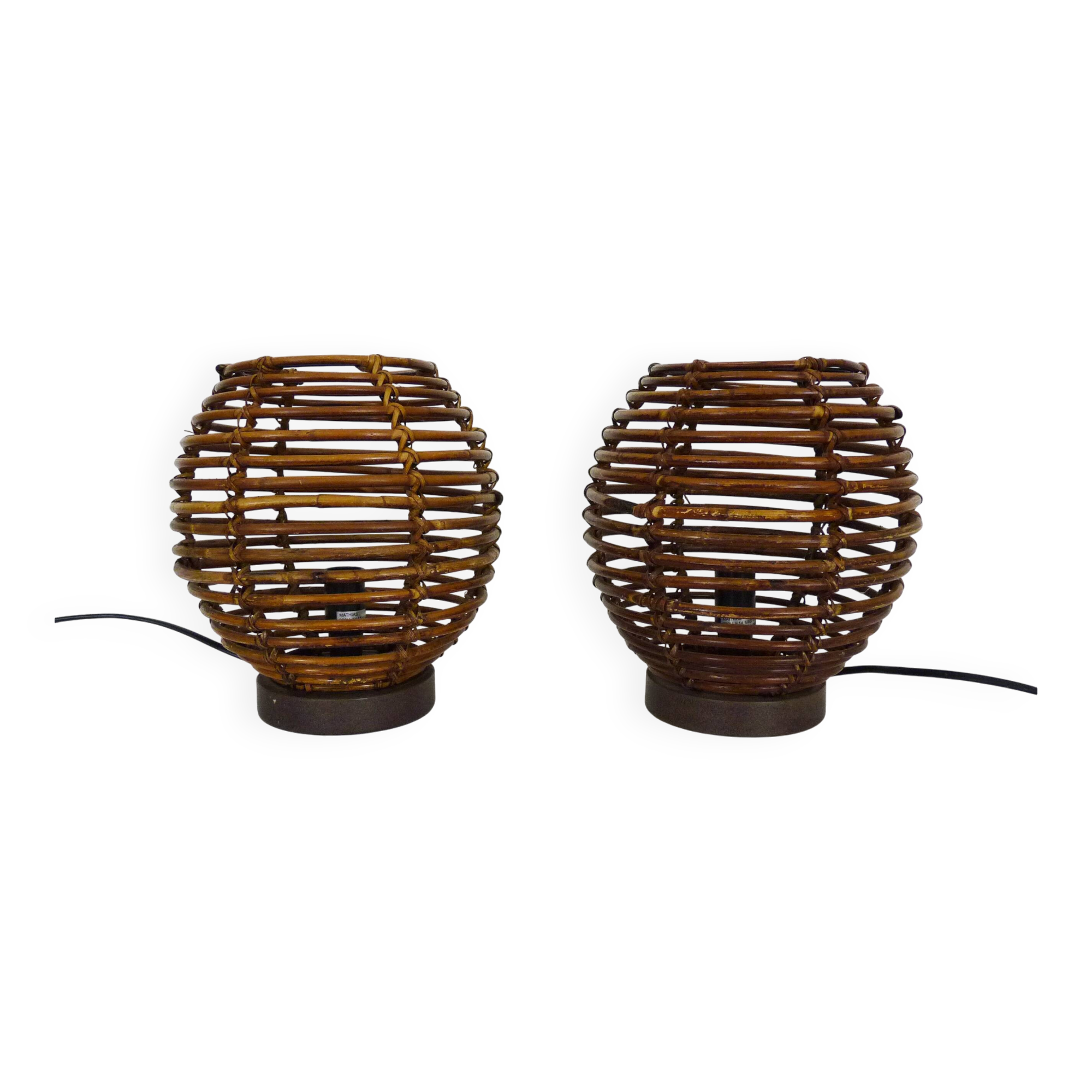 Paire de lampes en rotin Mathias des années 90