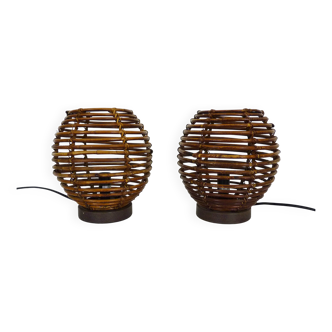Pair of Mathias rattan lamps from the 90s