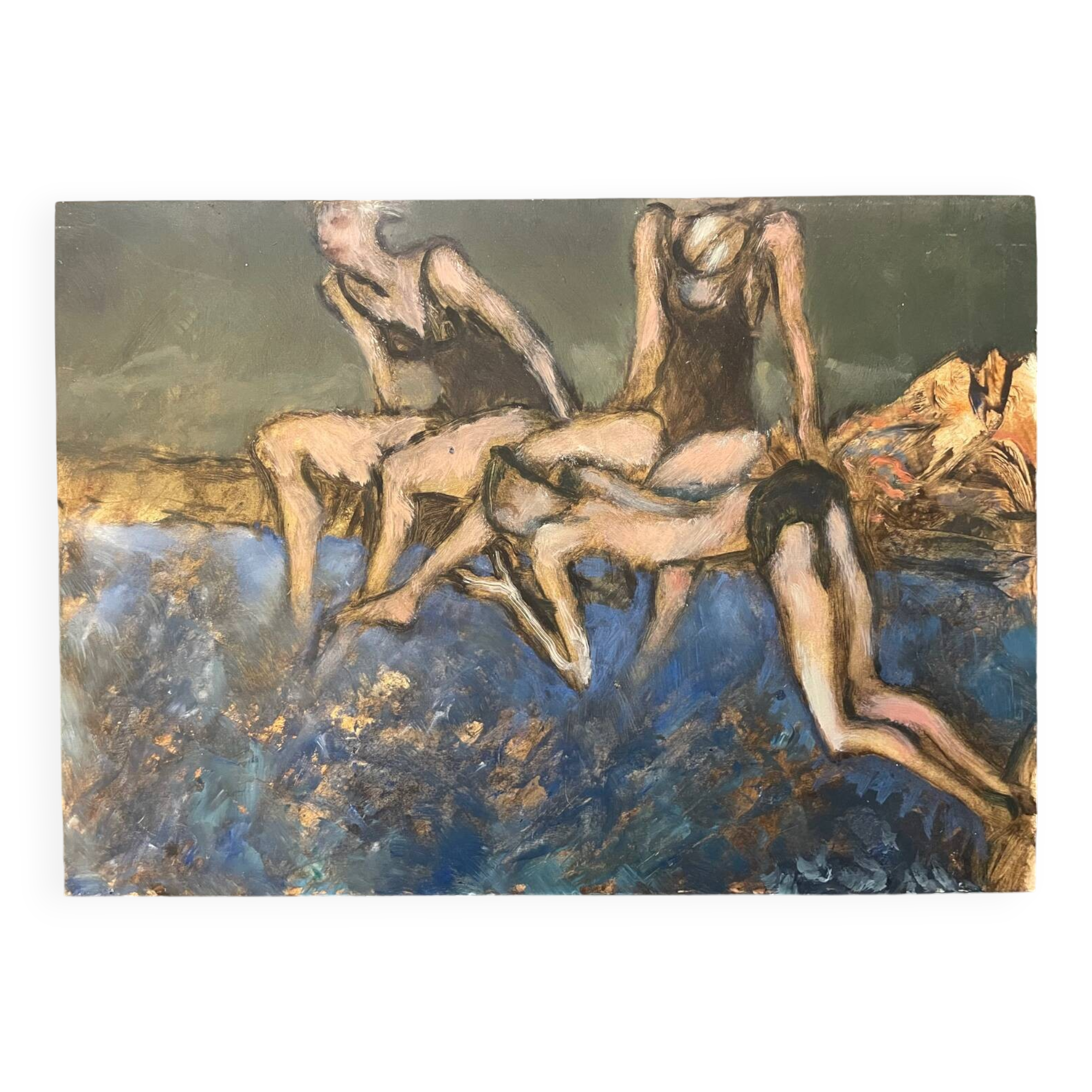 Painting of people at the swimming pool 20th century