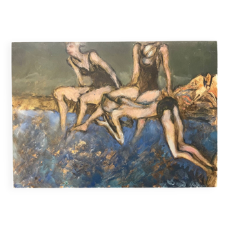 Painting of people at the swimming pool 20th century