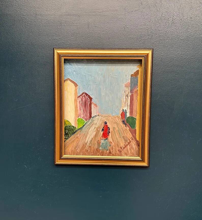 Original Swedish Oil on Panel – “Street Scene” by U. Ekshard – Signed – Dated 1971 – Vintage & Framed
