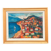 Original Swedish Oil on Panel – “Coastal Town” by Bartovicz 71 – Vintage & Framed – 51 × 41 cm (20" x 16.1")