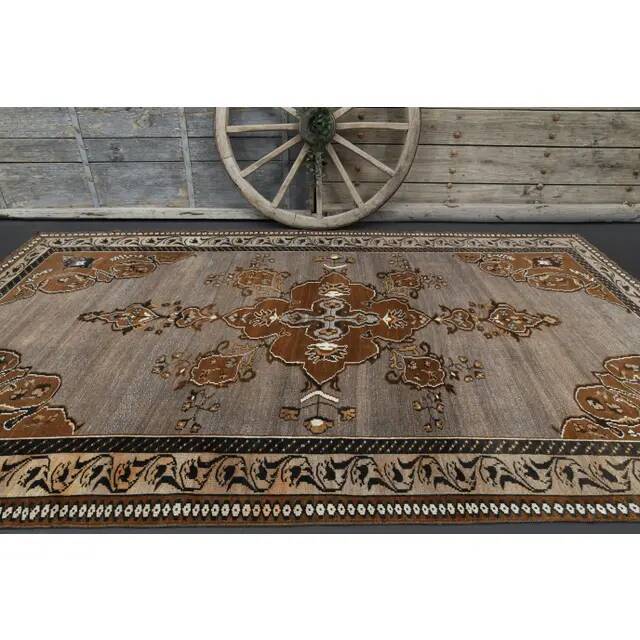 Vintage Turkish Oushak Handmade Wool Cotton Brown Area Rug 193x330