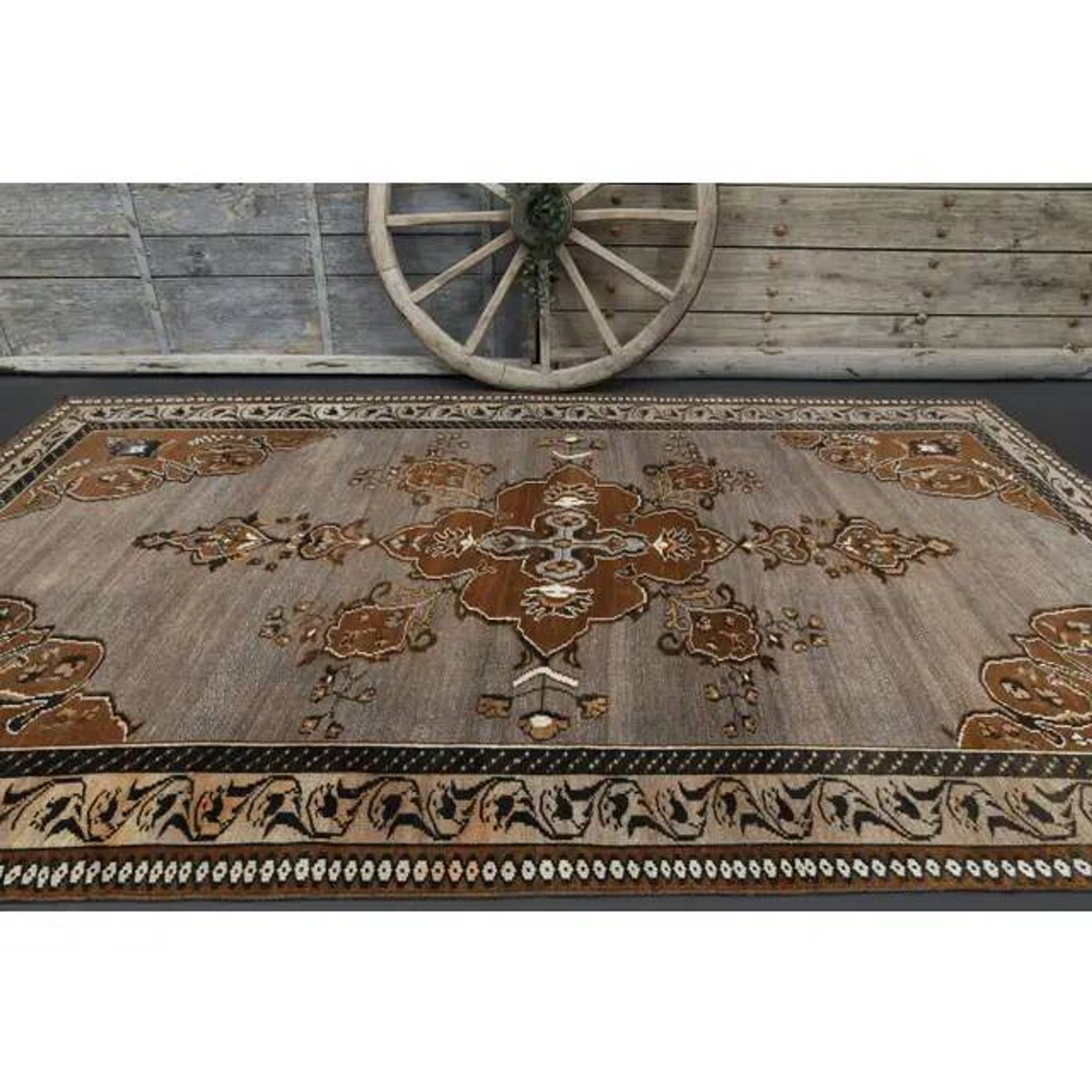 Vintage Turkish Oushak Handmade Wool Cotton Brown Area Rug 193x330