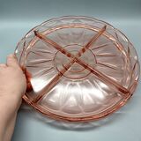 Beautiful pink dish with 4 compartments in vintage pressed glass