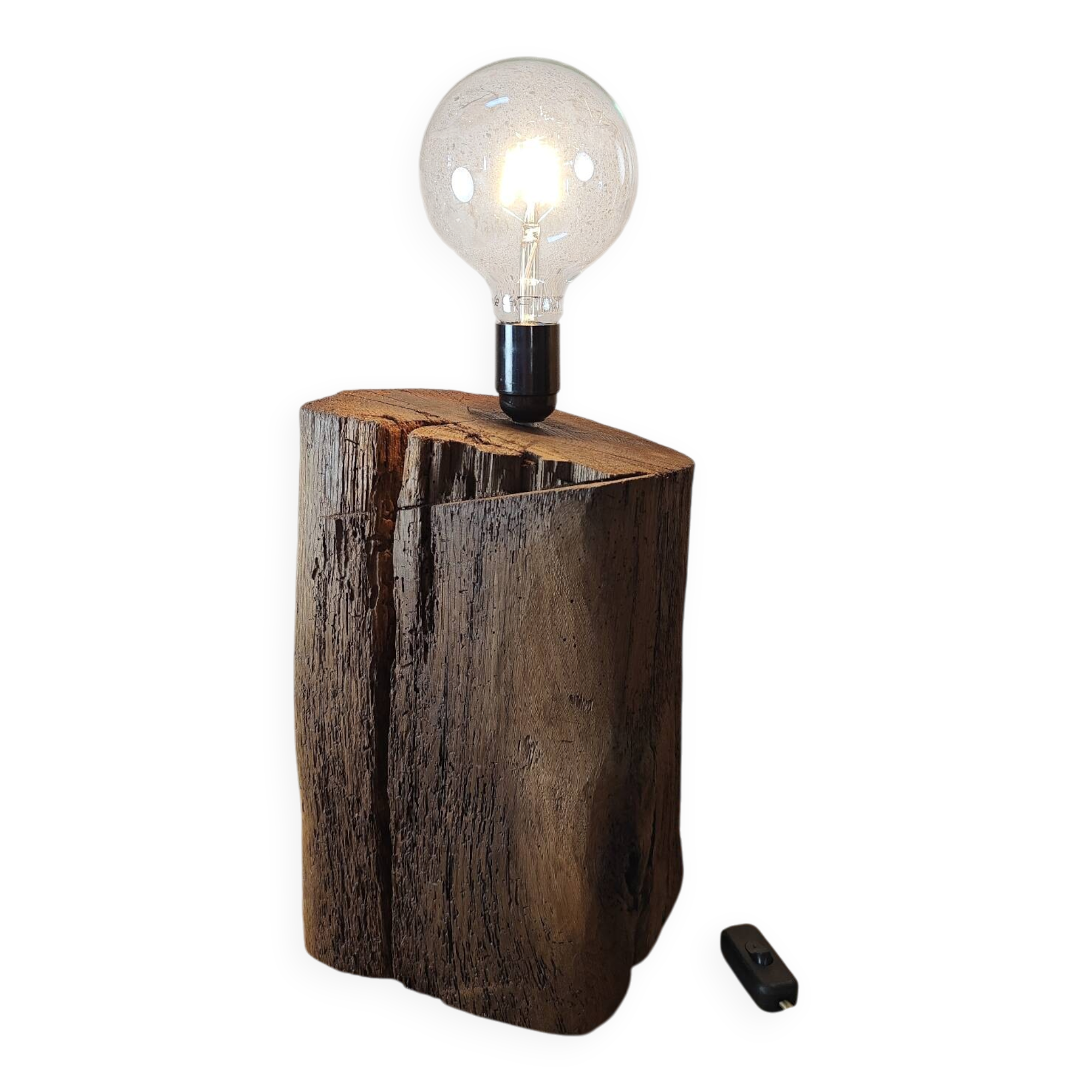 Brutalist table lamp in solid oak