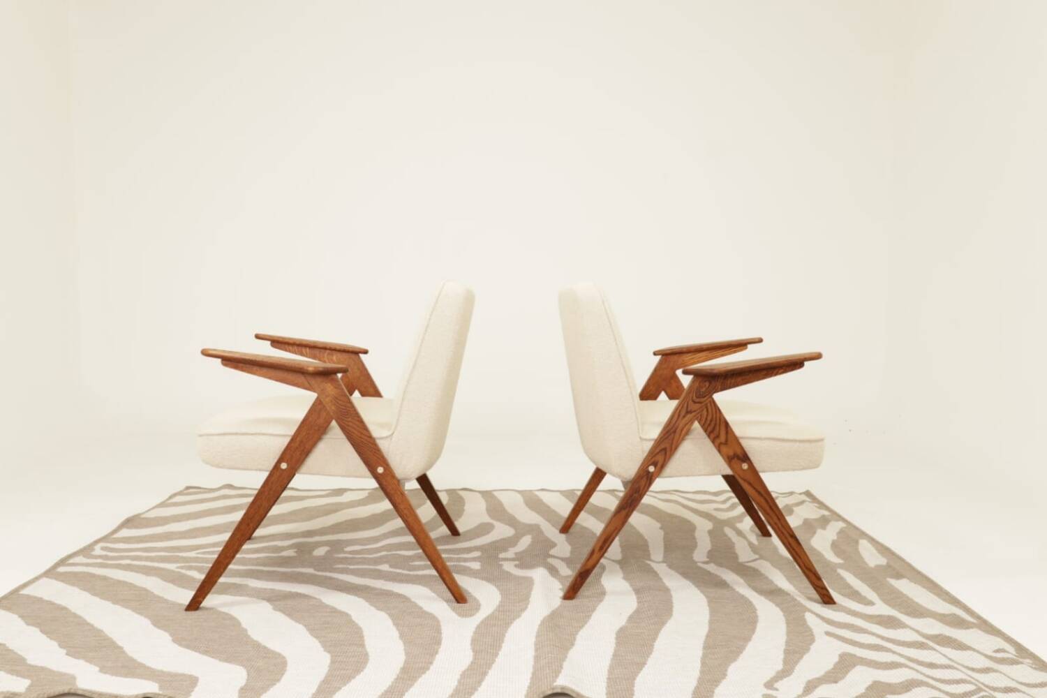 Fauteuils MID century chaise longue vintage en écru lot de 2 fauteuils