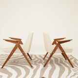 Fauteuils MID century chaise longue vintage en écru lot de 2 fauteuils