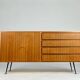 Vintage teak sideboard drawers 60s mid-century design