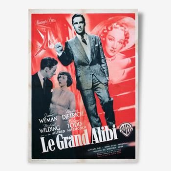 Film poster vintage old large alibi alfred hitchcock 1950 marlene dietrich