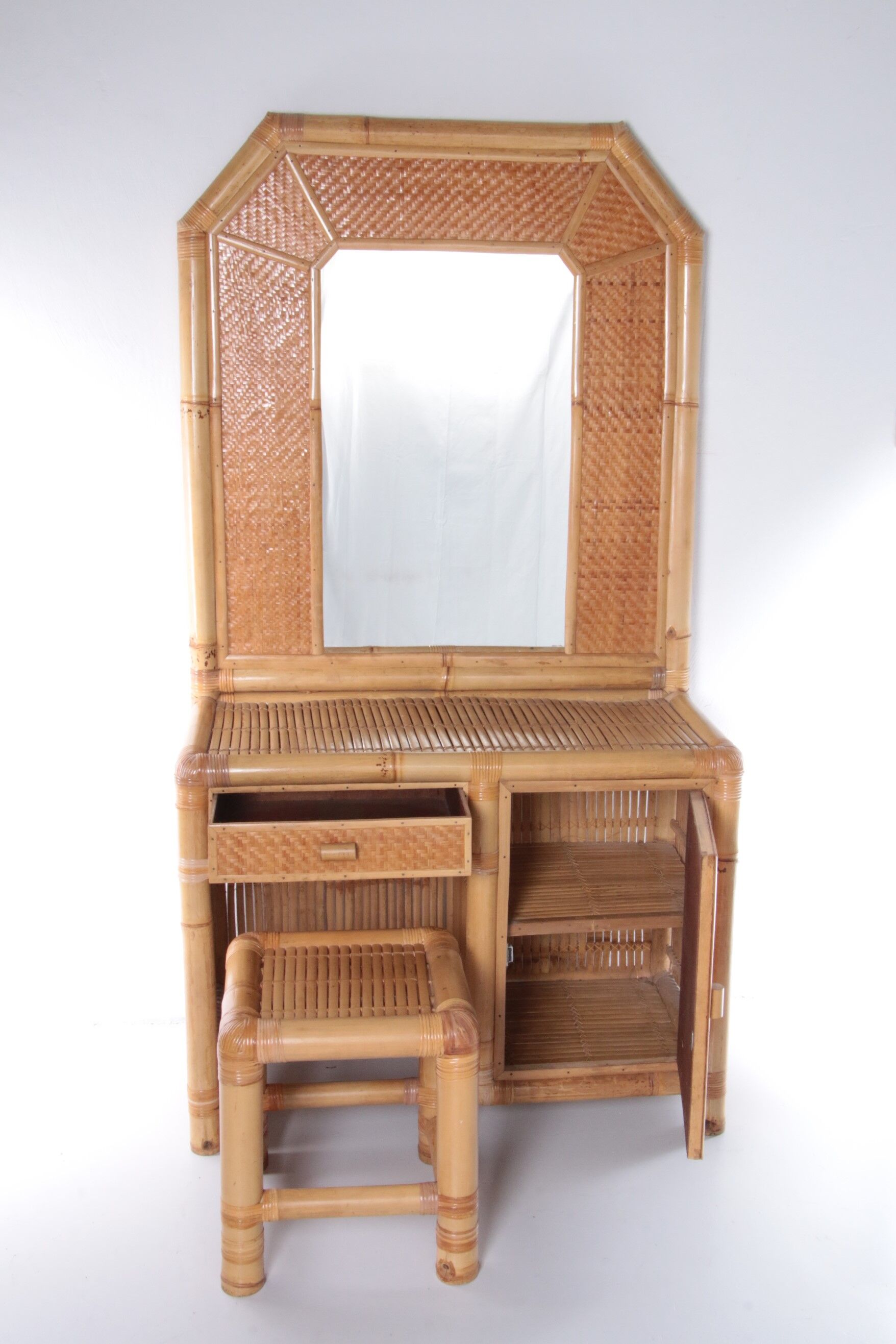 Vintage faux bamboo dressing table 'natural beauty' 1980s France