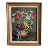 Oil on canvas still life with flowers and statuette 1920