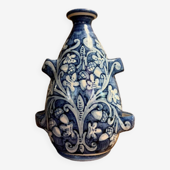 blue and white glazed earthenware vase circa 1900