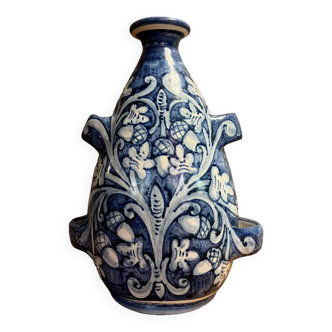 blue and white glazed earthenware vase circa 1900