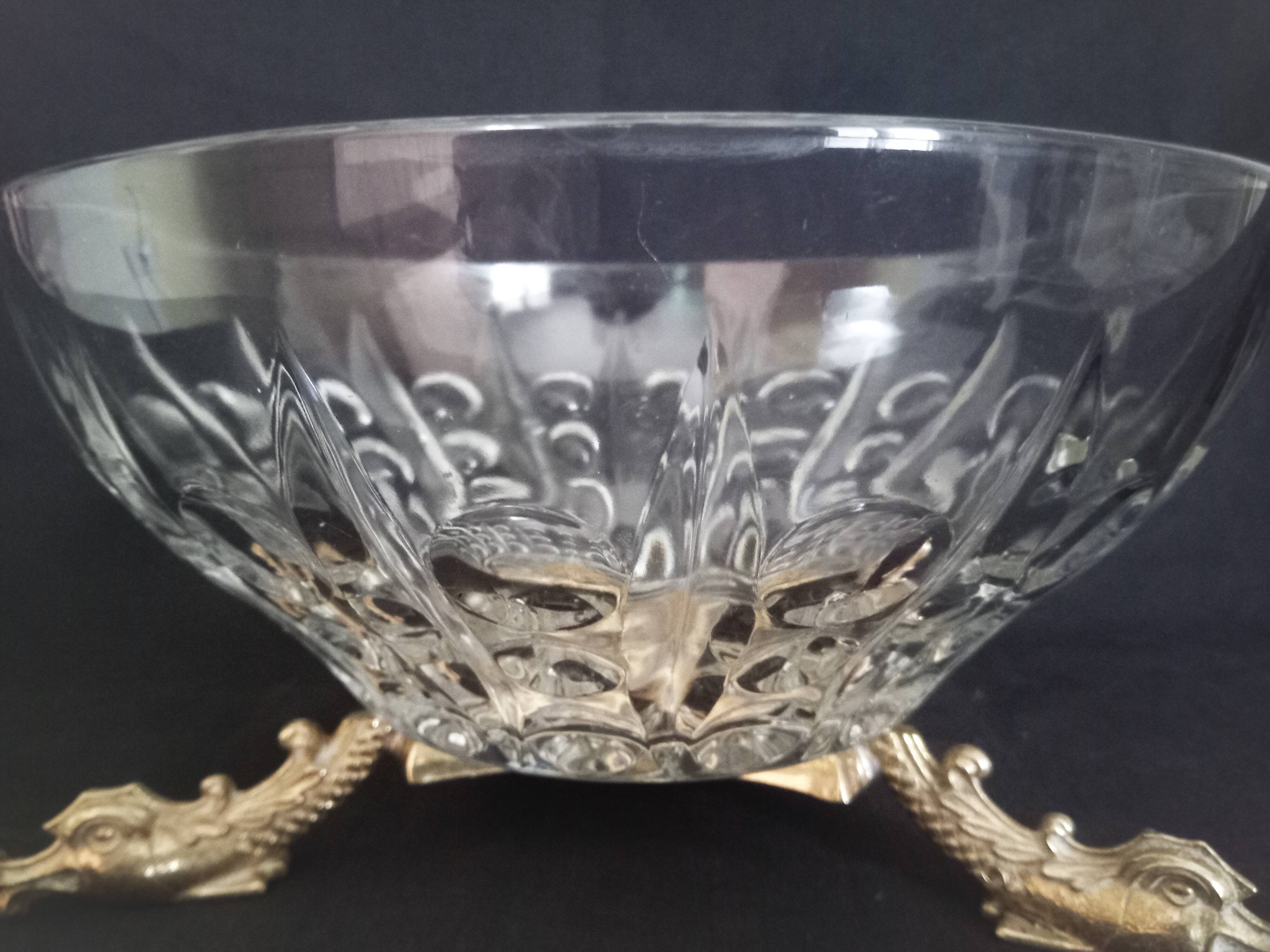 Glass centerpiece, bronze base in the shape of fish