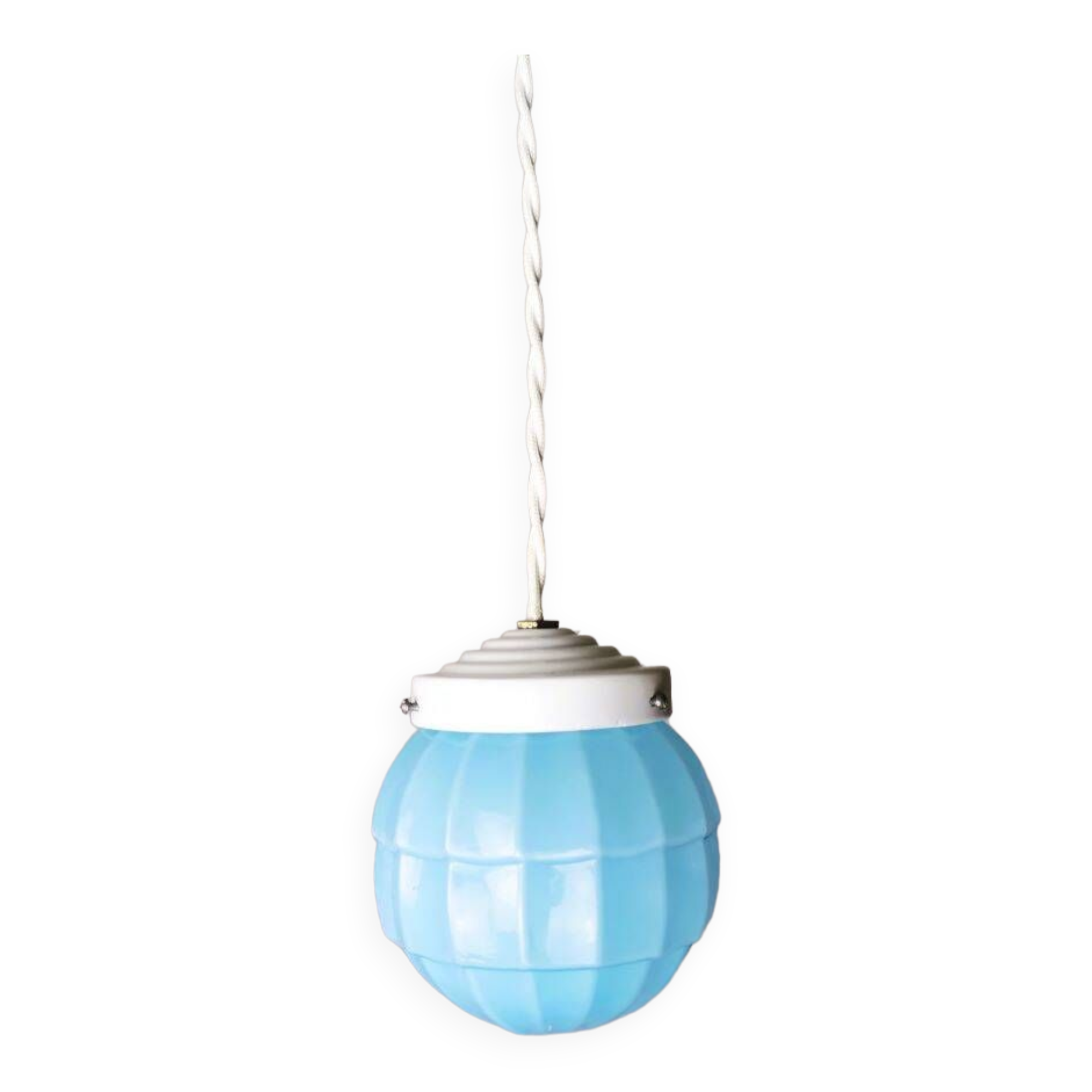 Small Art Deco blue Ceiling Lamp, 1940s