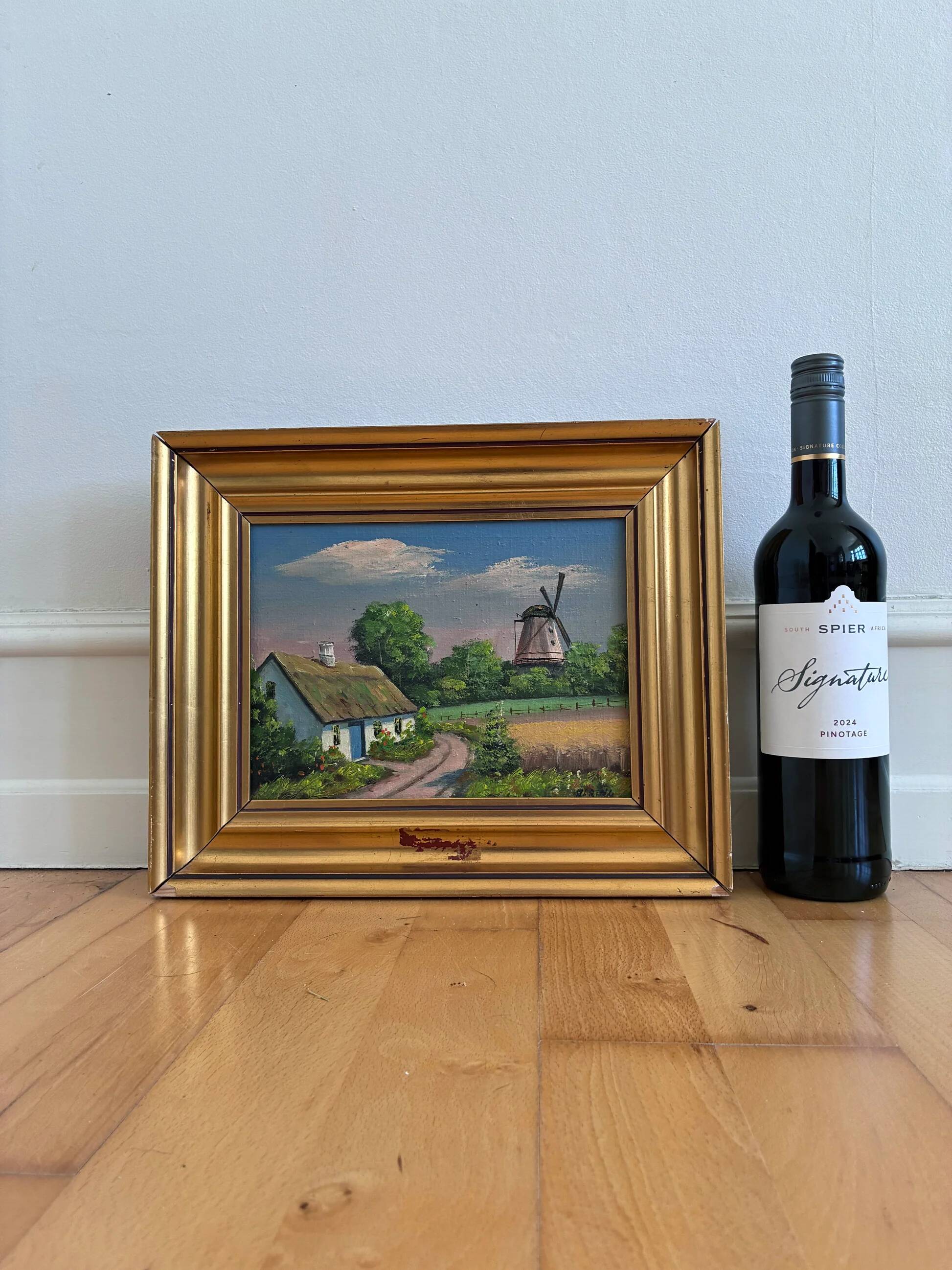 Vintage original cottage landscape oil painting
