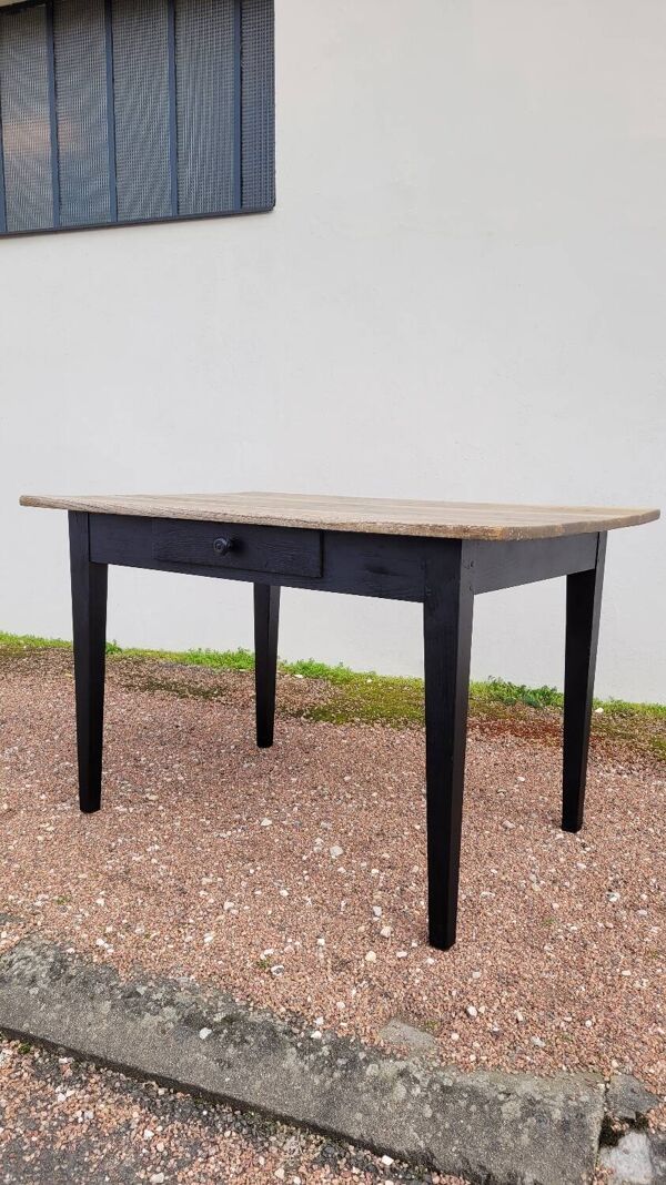 Table de ferme rustique en chêne massif ancienne patiné -1900s