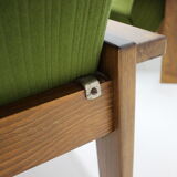 1970s pair of beech armchairs, czechoslovakia