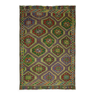 Tapis Kilim Turc Vintage Coloré 174x258 cm Laine Fait Main