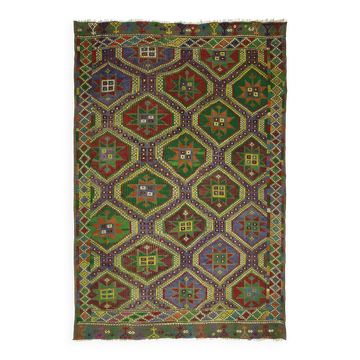 Tapis Kilim Turc Vintage Coloré 174x258 cm Laine Fait Main