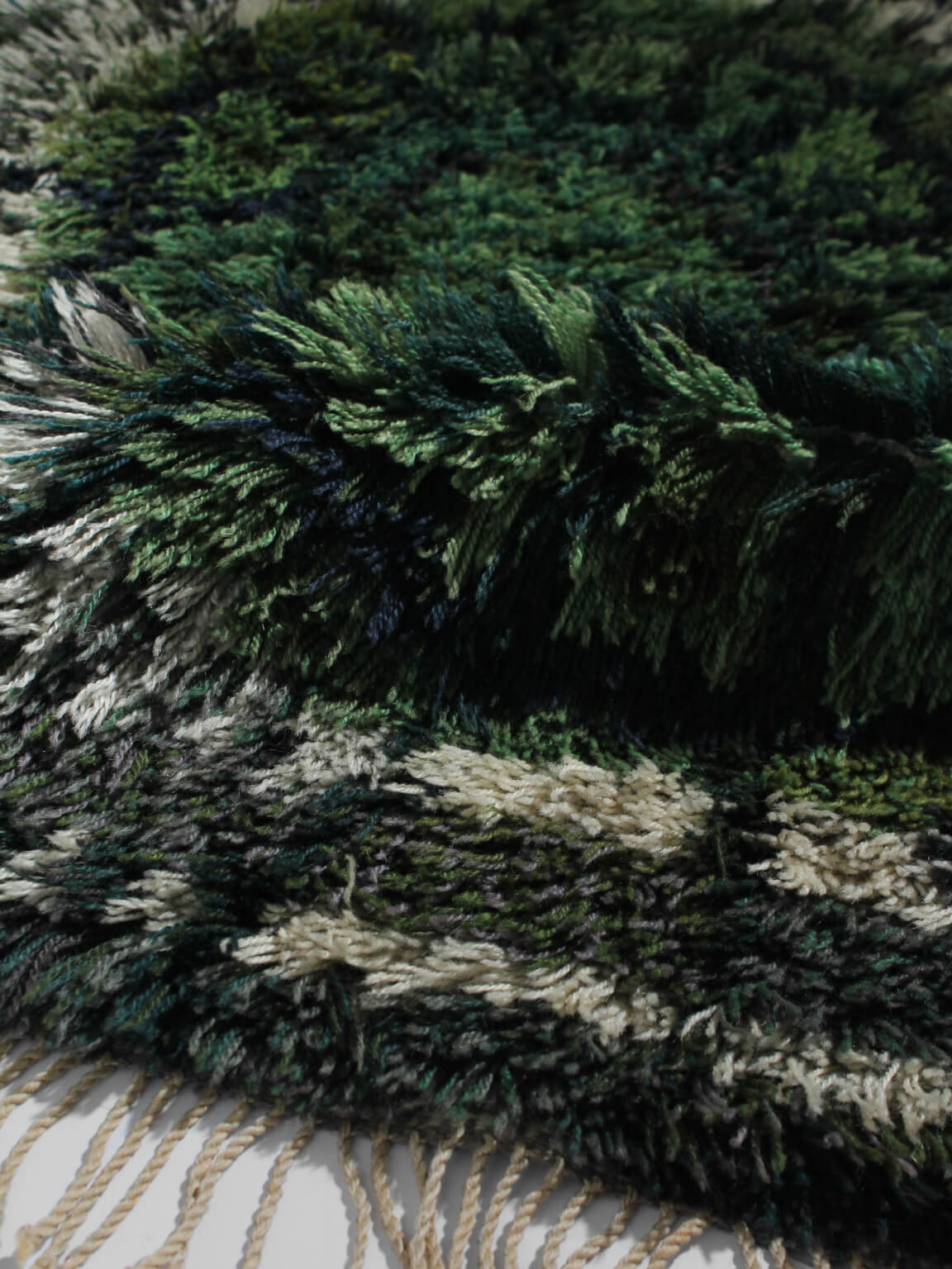 Geometric Swedish Rya Wool Rug In Green Tones 80x150cm