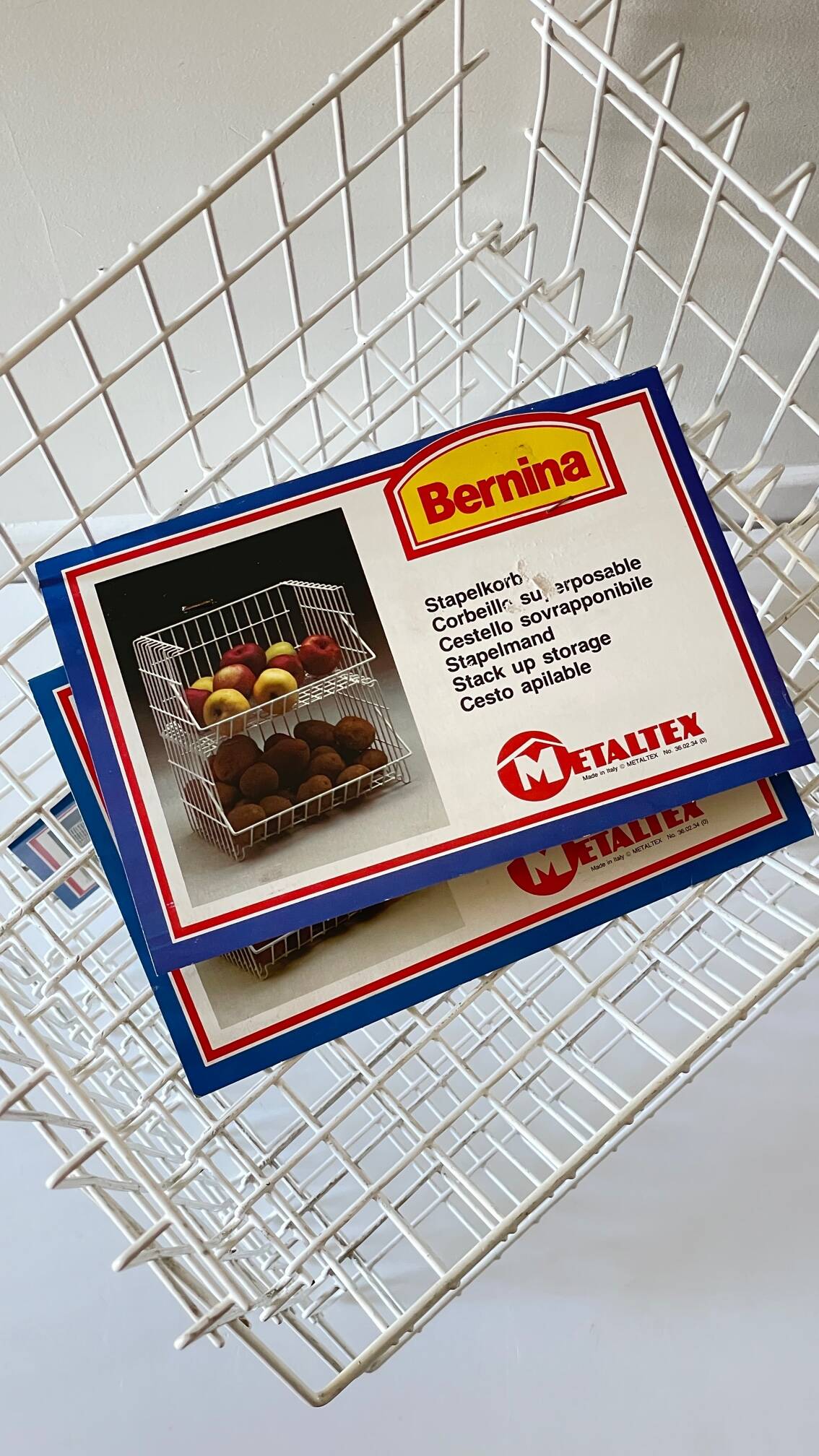 Trio of stackable steel wire baskets vintage italy