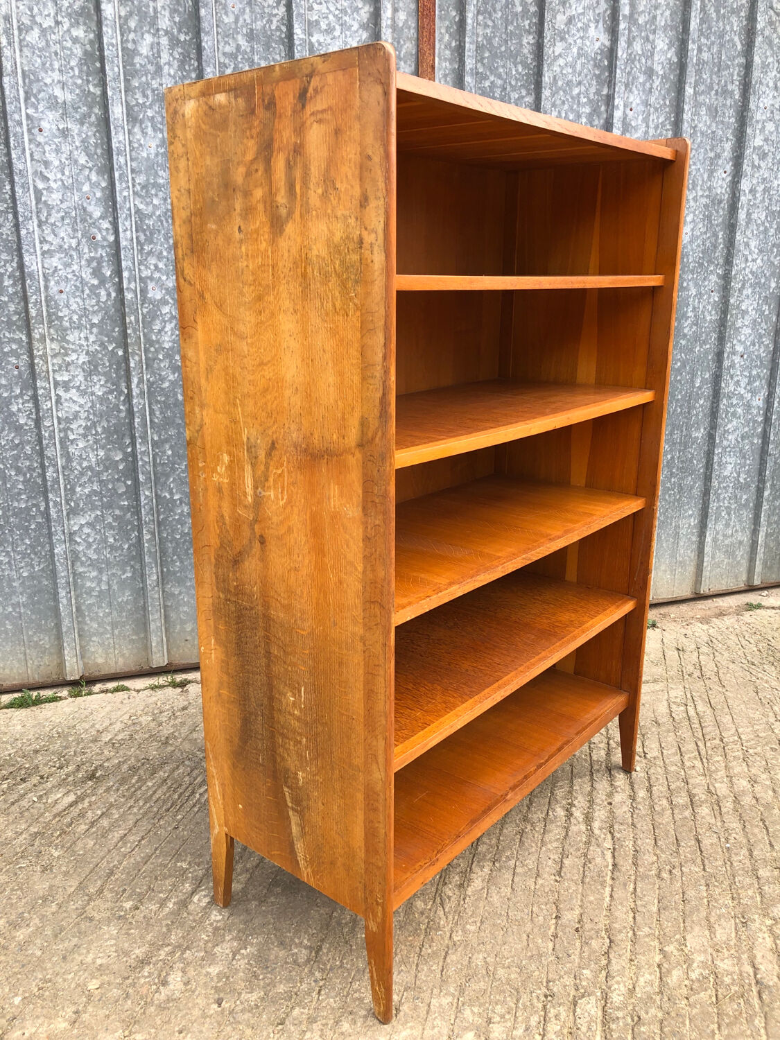 Vintage oak bookcase with compass base