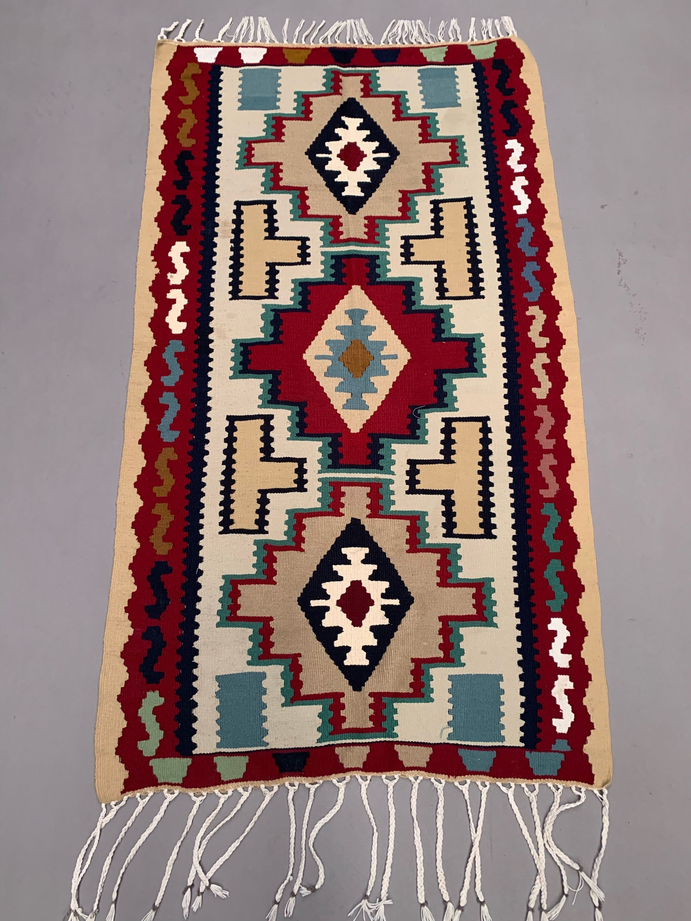 Vintage kilim 166x94 cm wool kelim rug red brown blue beige medium