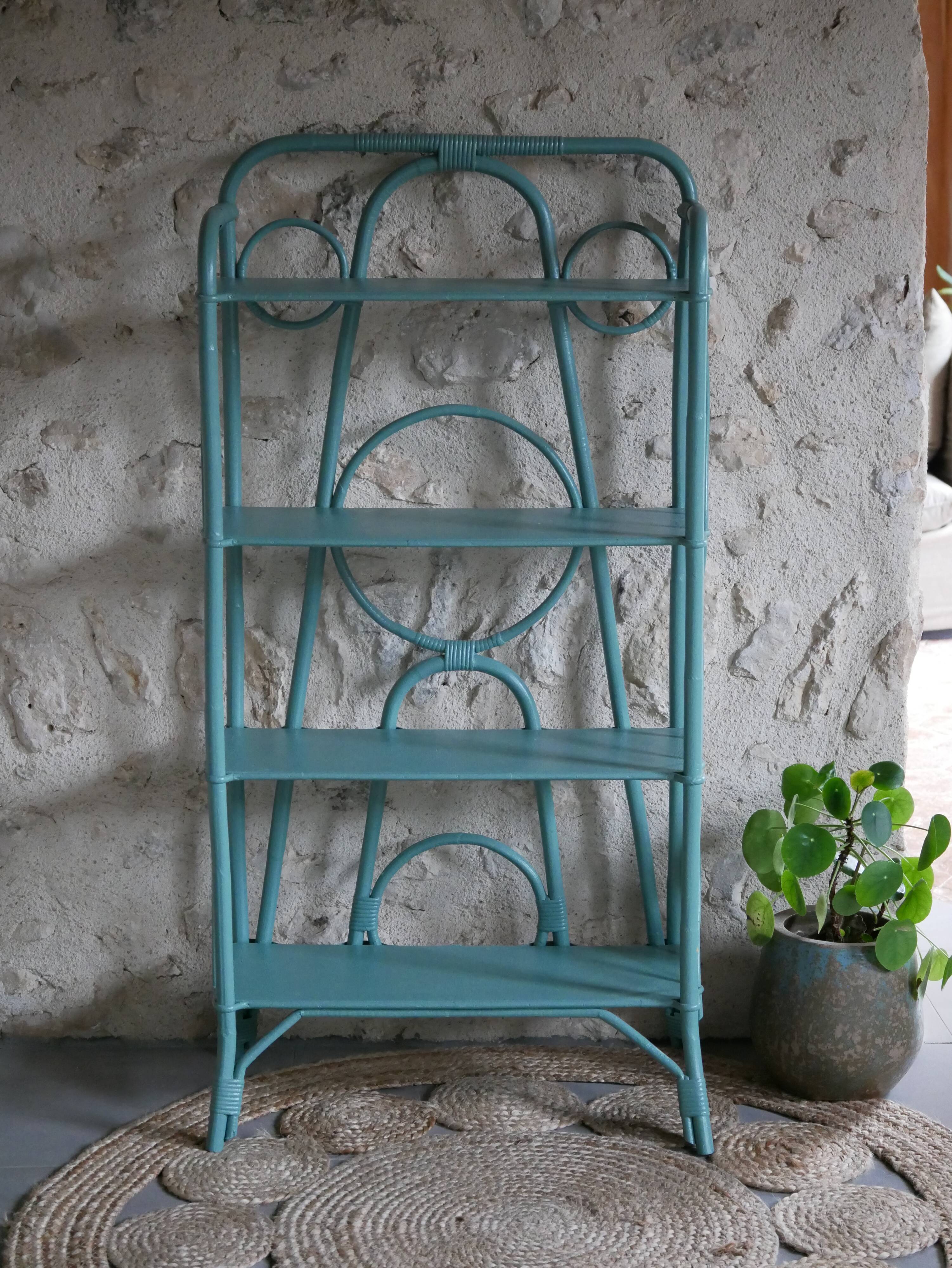 Blue rattan shelf