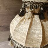 Wood bedside lamp with dome shade in granny chic style.