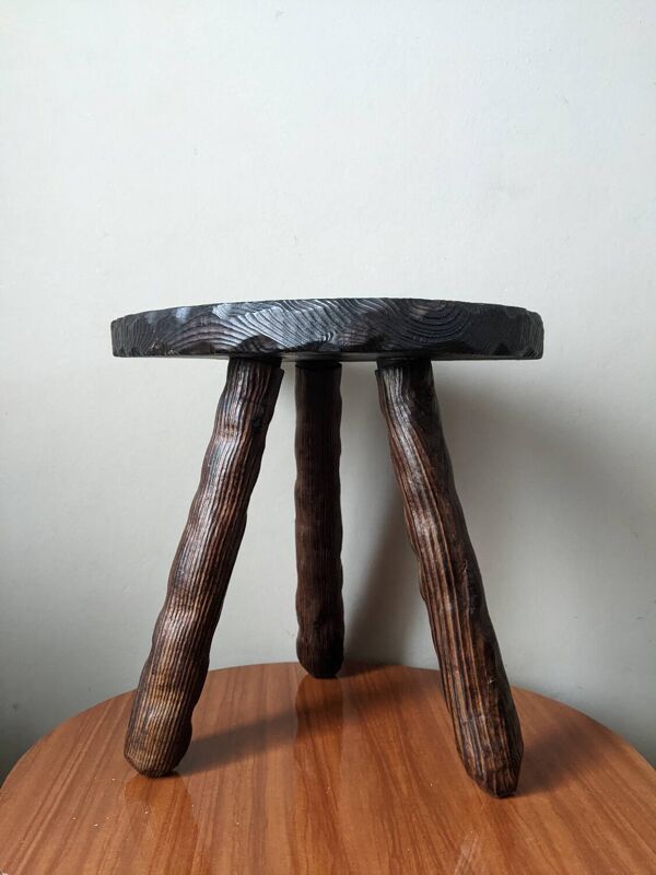 Tabouret tripode fer à cheval décoration campagne brutaliste