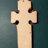 Honey-colored glazed ceramic cross, vintage 1970