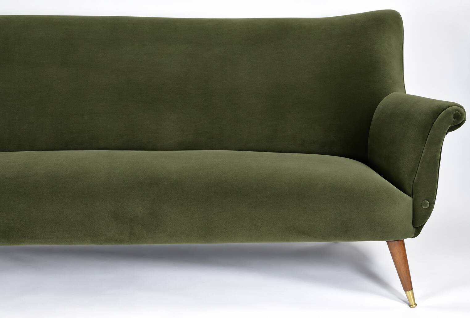 Vintage 1960s olive green velvet canapé – faithful replica, entirely