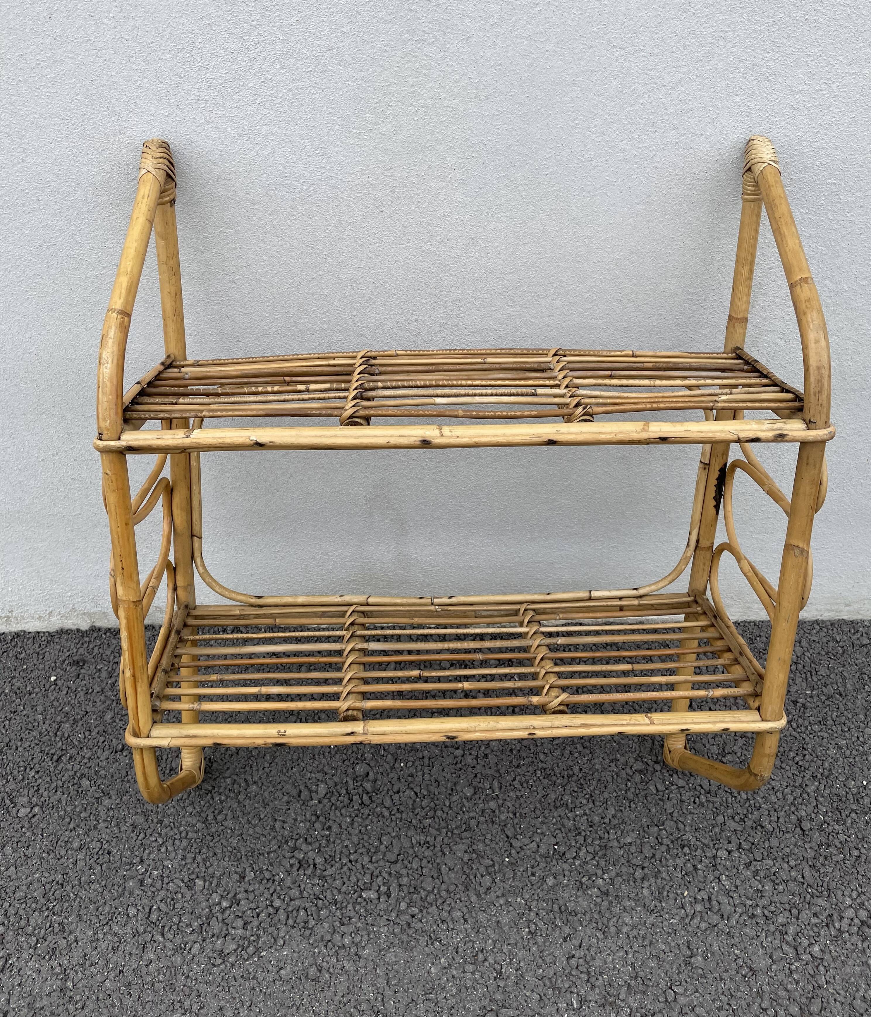 Vintage rattan wall shelf